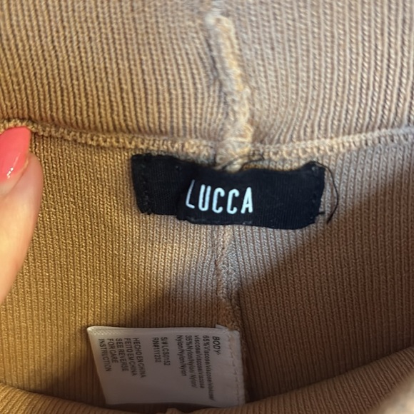 Lucca Jenni wide leg knit crop pants trousers pull on Kelley Cawley camel LUX Sm - Picture 3 of 13